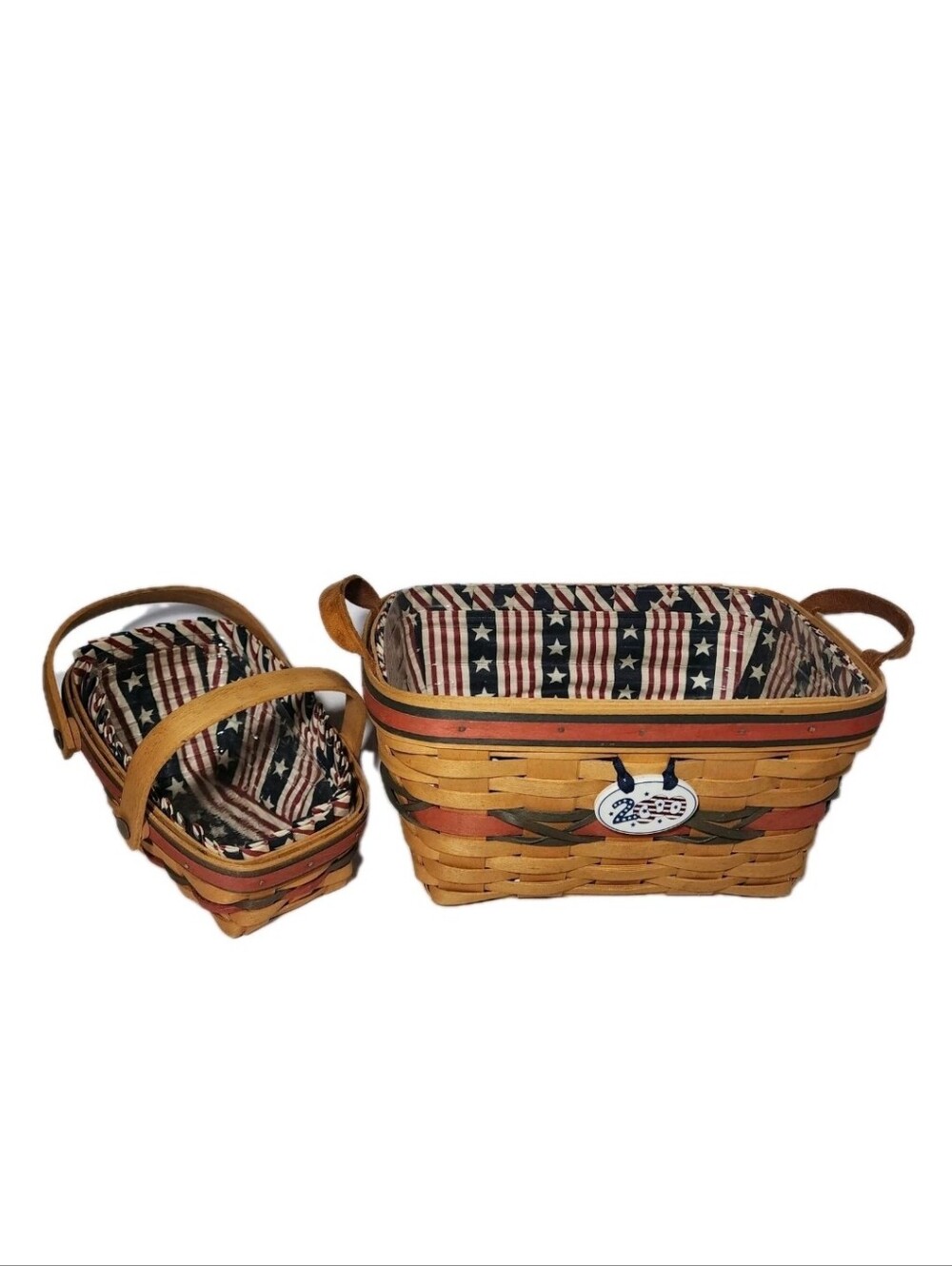 2 Longaberger Patriotic Baskets Basket Set Mini Vegetable & Sparkler Stars